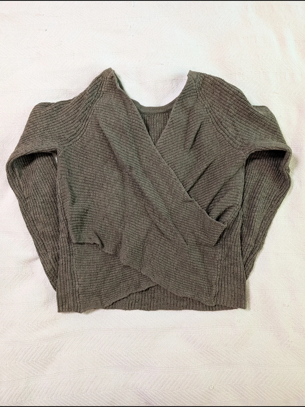 aerie Ribbed Open Back Green Sweater - Picture 2 of 3